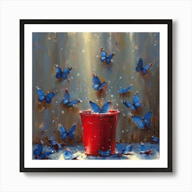 Blue Butterflies In A Bucket Art Print