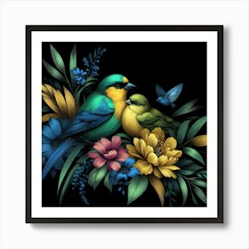 Birds And Flowers 1 Art Print