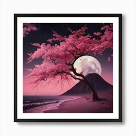 Cherry Blossom Tree On The Beach Art Print