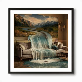 Waterfall In A Living Room Art Print