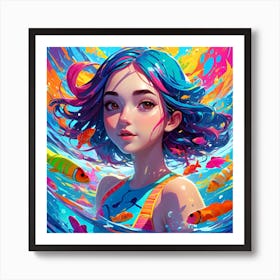Girl Loves To Swim With Fishes Art Print