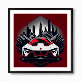 Car Red Artwork Of Graphic Design Flat (1) Art Print