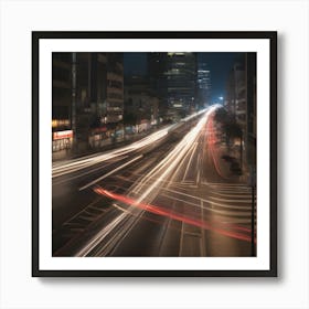 Long Exposure Of City Lights At Night Art Print