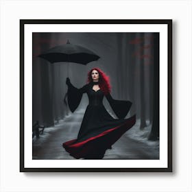 Gothic Girl With Umbrella Art Print