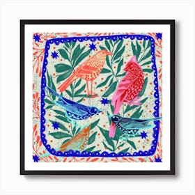 Birds And Leaves Square Art Print