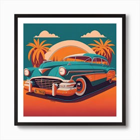 Vintage Car At Sunset Art Print