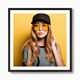 Firefly Stylish Girl In Cap And Yellow Sunglasses 98274 Art Print