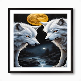 Two Wolves In The Moonlight Póster