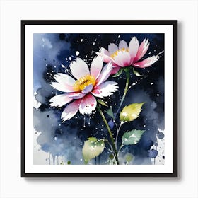 Spectacular piece of digital art 3D illustrator showing a vibrant flower in water color for the purpose of colorful abstract painting. Water color painting on the white paper background and isolated Art Print