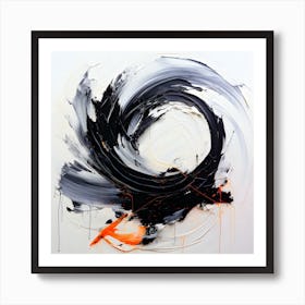 Black And Orange Swirl Art Print