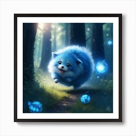 Blue Dog In The Forest Art Print