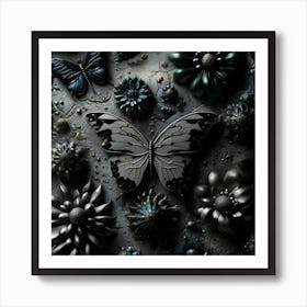 Butterfly And Flowers 1 Art Print