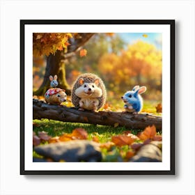 Hedgehogs In Autumn 1 Art Print