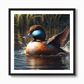 Splashing Ruddy Duck Art Print