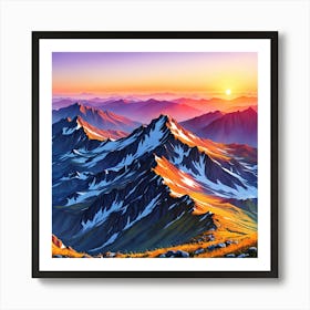 Sunset In The Mountains, Illustrate A Close Up Of A Blooming Flower With Intricate Art Print