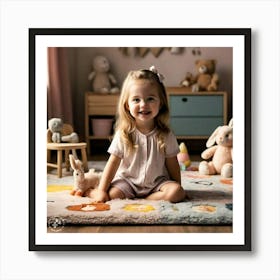 Little Girl Sitting On Rug Art Print