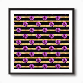 Floral Royal Glitter Stripes Art Print