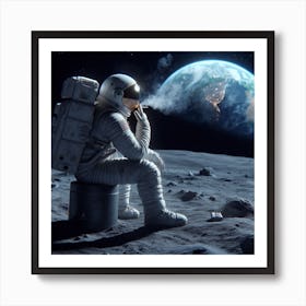 Astronaut Smoking On The Moon Art Print