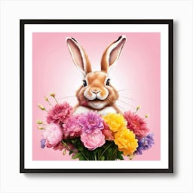 Easter Bunny With Flowers Art Print