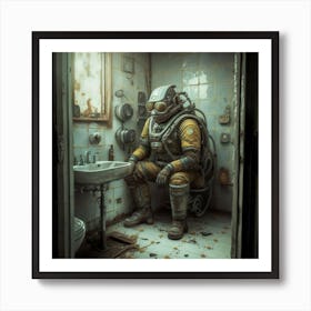 Scuba Diver In Bathroom Art Print