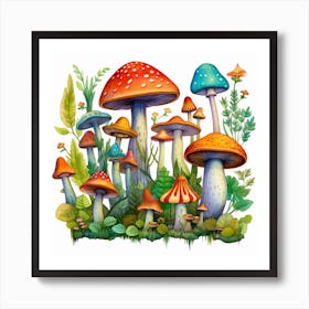 Watercolor Mushrooms Art Print