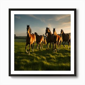 Horses Galloping At Sunset Art Print