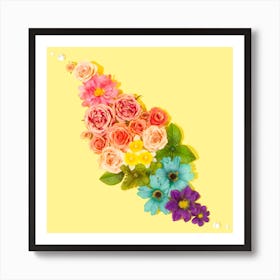 Colorful Flowers On Yellow Background Art Print