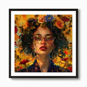 Woman With Flowers On Her Head 1 Art Print