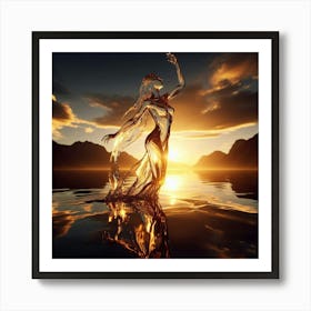 Woman In Water At Sunset Art Print