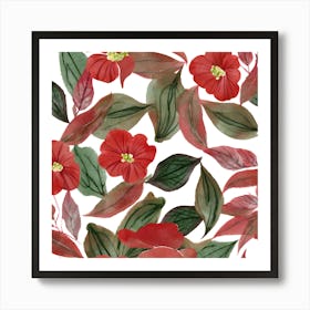 Botanical Wall Art Flowers Red Begonias Leaves #2 Art Print