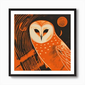 Retro Bird Lithograph Barn Owl 3 Art Print