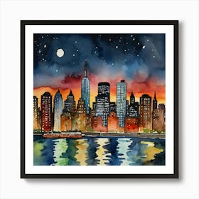 New York City manhattan skyline at night Art Print