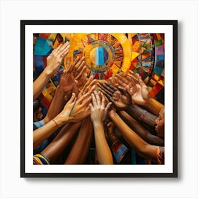 Abstract Painting Capturing The Essence Of Human Rights And Cultural Heritage Showcases Hands Of Di (3) Art Print