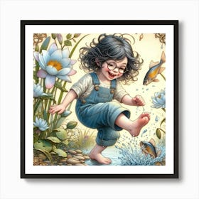 Little Girl Playing In Water Art Print