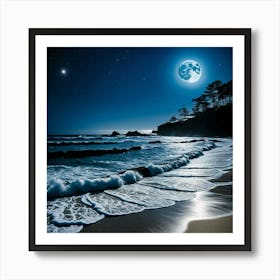 Full Moon At The Beach Art Print