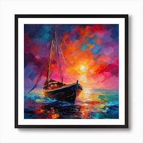 Small Boat At Sunset Art Print