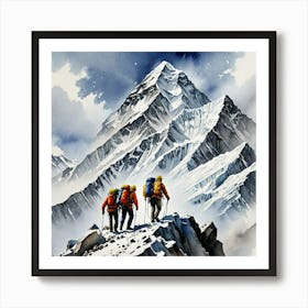 Water Colored Painting Of A Mountain Climber Team Climb Mount Everest Water Color Spray 32k Resoluti 1808181772 Art Print