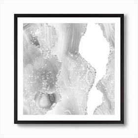 White & Silver Glitter Agate Texture 07 Art Print