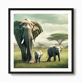 Elephants In The Savannah Art Print