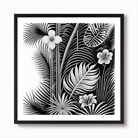 Black And White Tropical Leaves Art Print