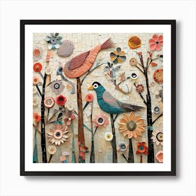 Birds love flowers X4 with Acc effect Art Print