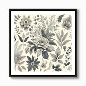 Black And White Floral Set Art Print