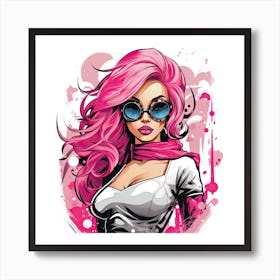 Girl With Pink Hair Art Print