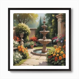 Fountain In The Garden Art Print