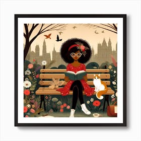 Afro Girl Reading In Park Art Print