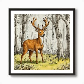 Deer In The Woods 90 Art Print