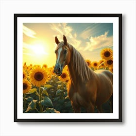 Horse In Sunflower Field 29 Art Print