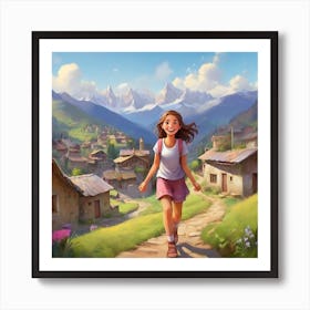 Girl Walking In The Mountains Art Print