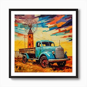 Old Truck With Windmill Art Print