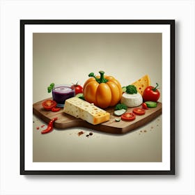 Chopping Board With Vegetables And Cheese Art Print